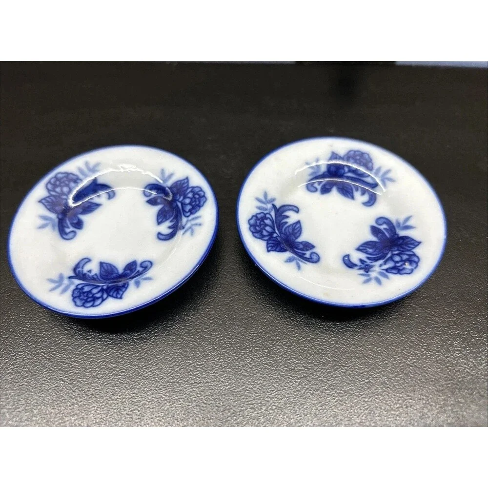Miniature Blue & White Chinoiserie Porcelain Tea Set w/ Platter